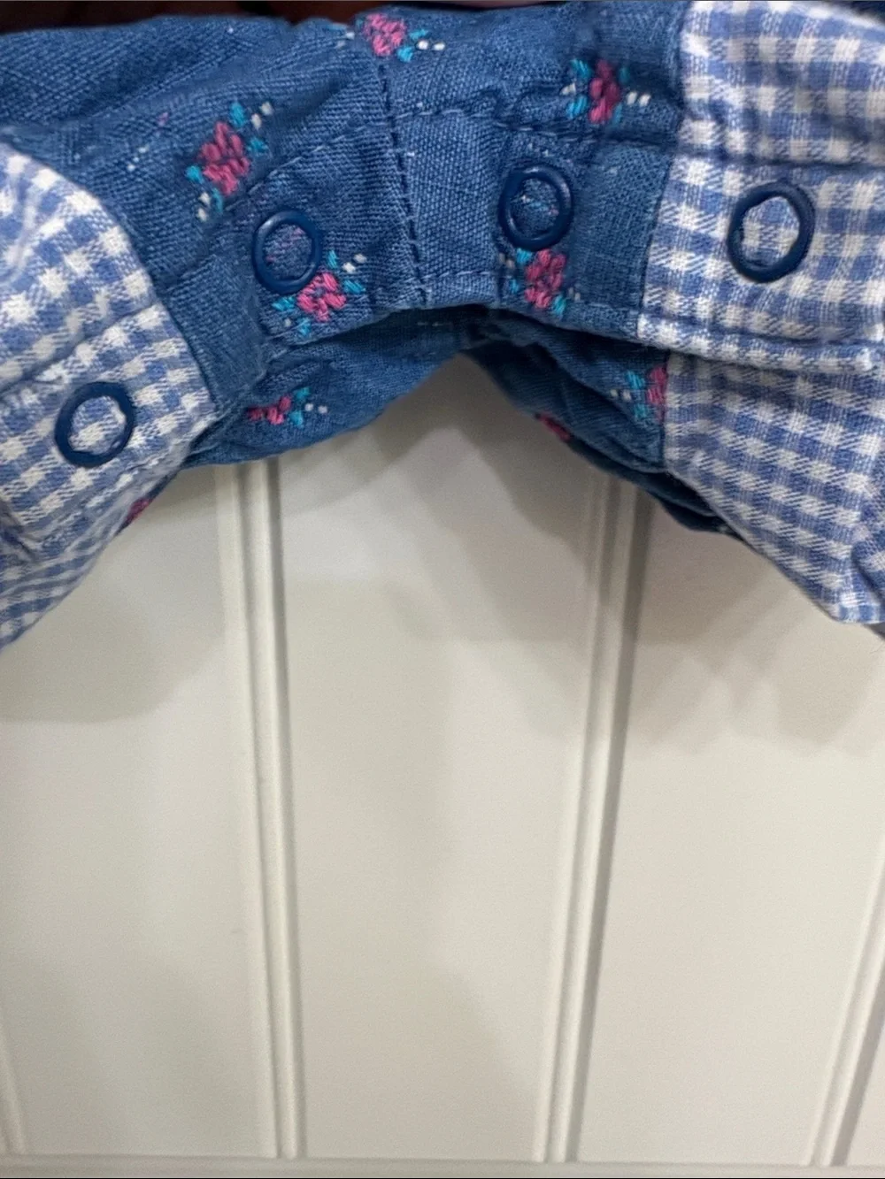 Vintage OshKosh B'gosh‎ Denim-Style Blue Floral Gingham Bubble Romper